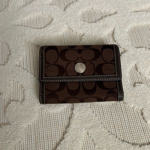 Coach brown canvas trifold wallet